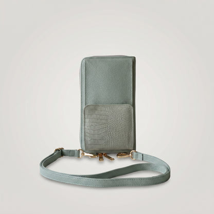 Porta celular Pandora en cuero verde