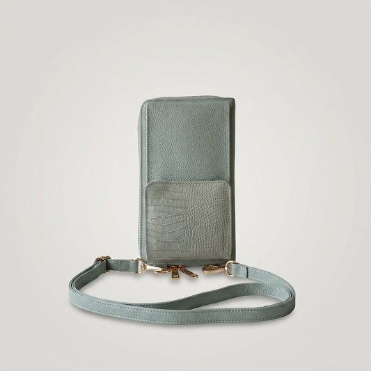 Porta celular Pandora en cuero verde