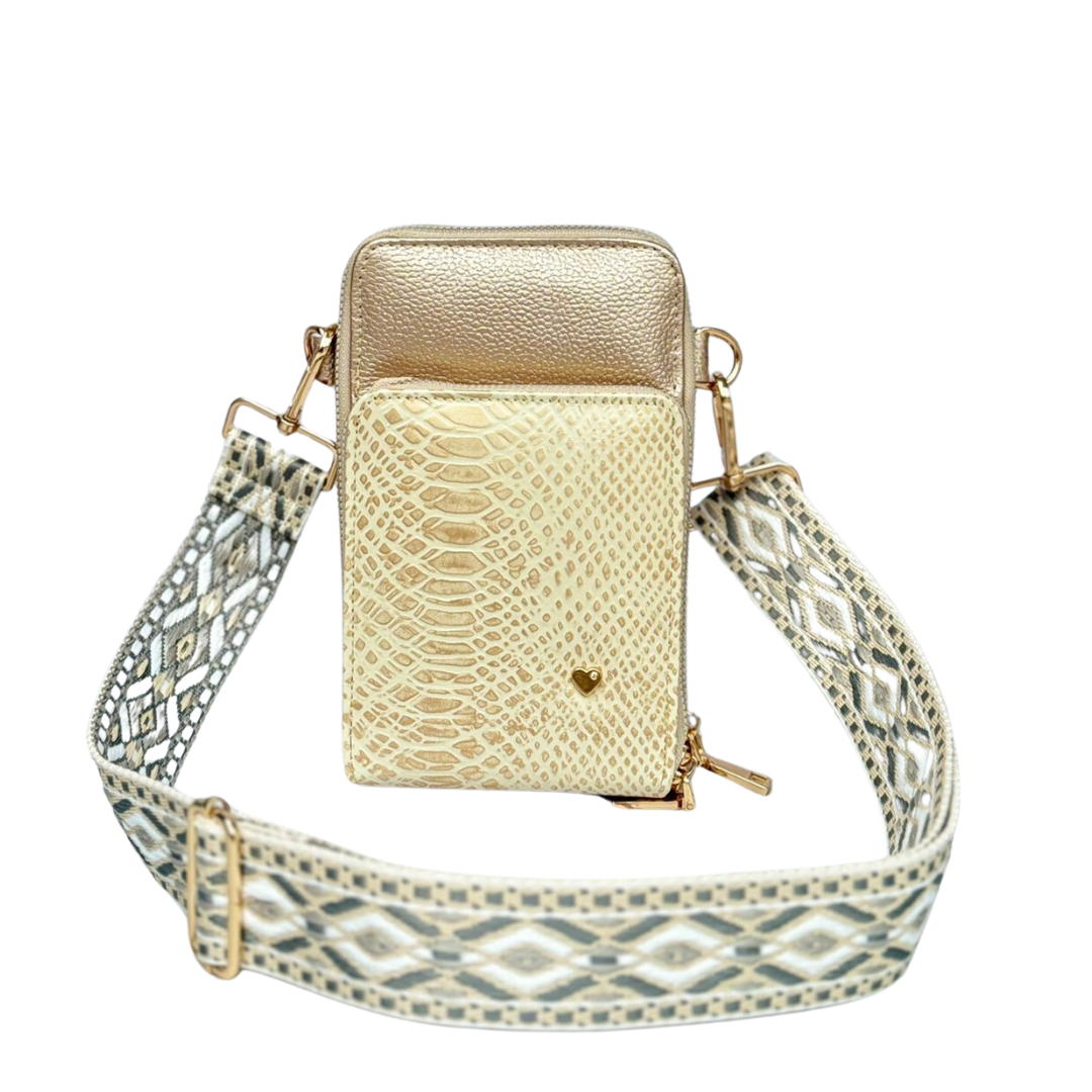 Mini bolso porta celular en cuero para mujer