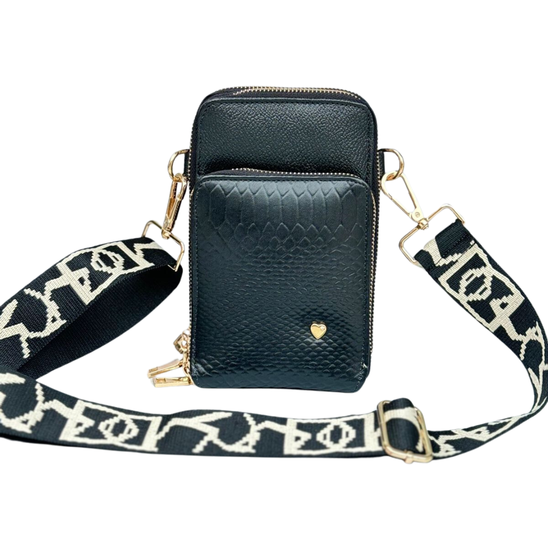 Mini bolso porta celular en cuero para mujer