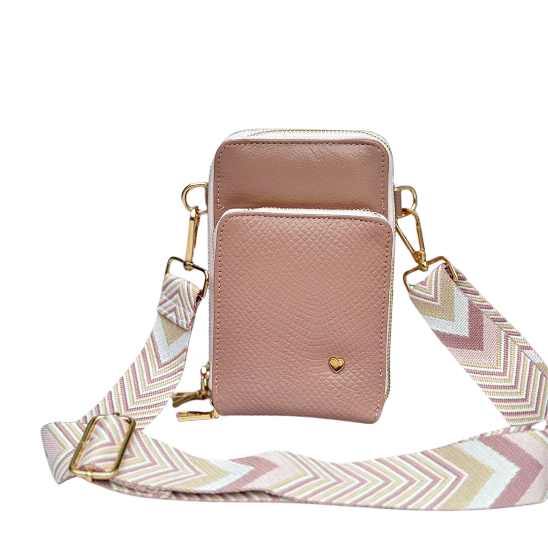 Mini bolso porta celular en cuero para mujer