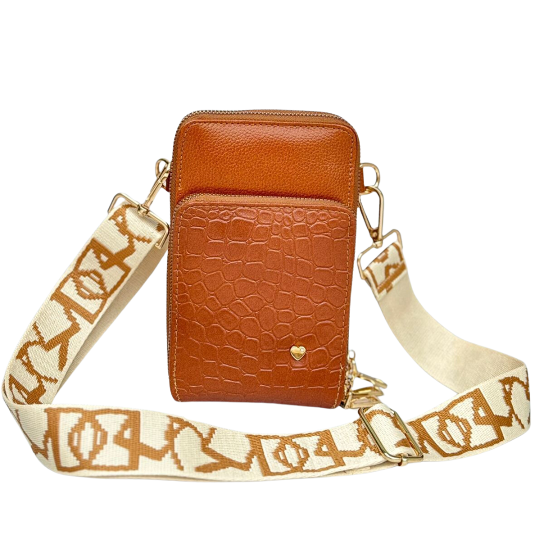 Mini bolso porta celular en cuero para mujer