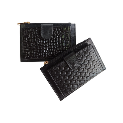 Tarjetero para mujer en cuero con espacio para monedas color negro