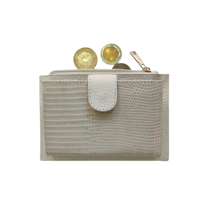 Tarjetero para mujer en cuero con espacio para monedas color Beige