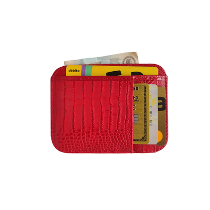 Porta Tarjetas de dama en cuero color rojo Ref T-13