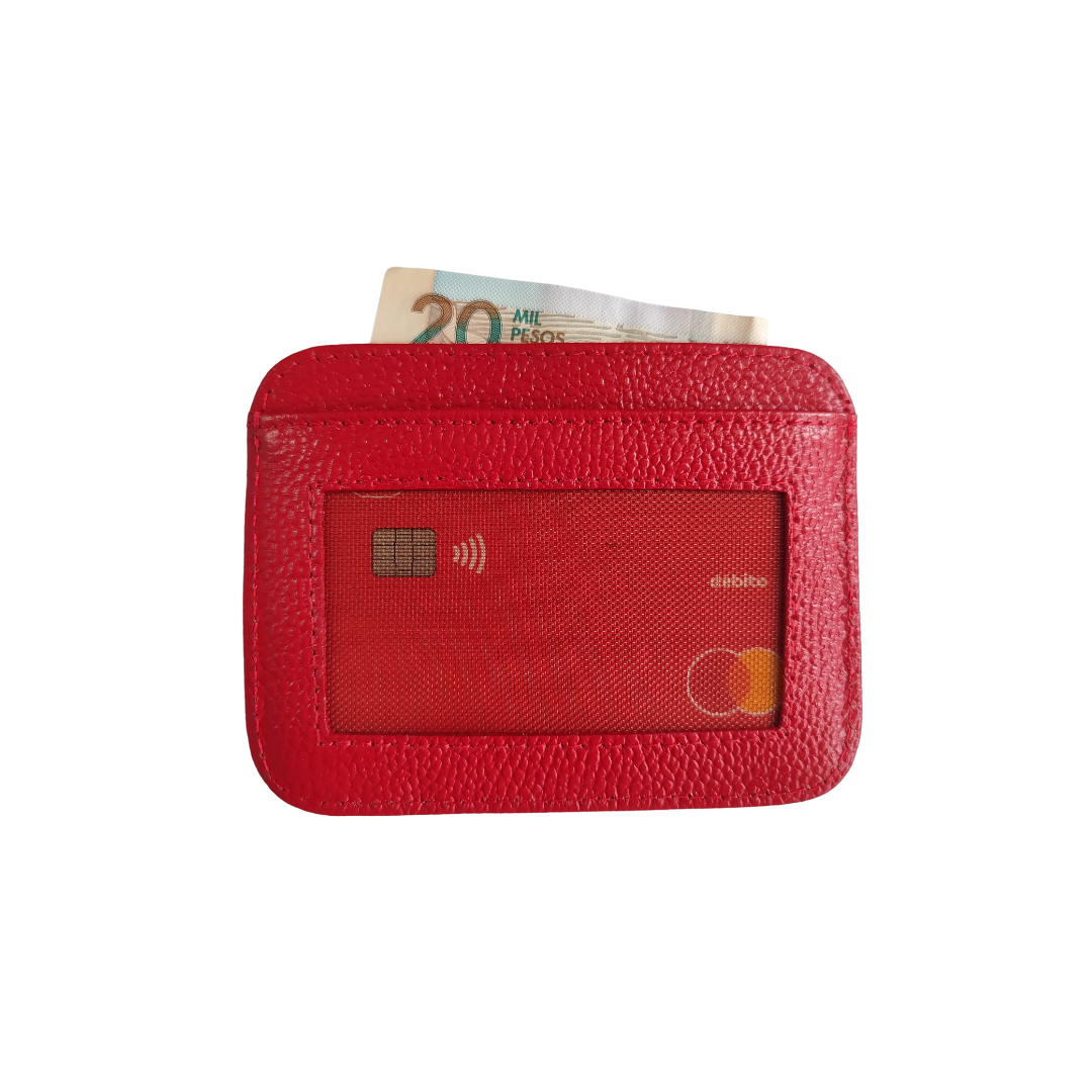 Porta Tarjetas de dama en cuero color rojo Ref T-13