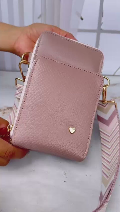 Mini bolso porta celular en cuero para mujer