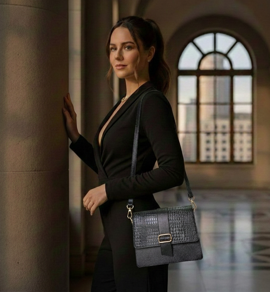 Cartera Katlyn tipo Baguette en cuero Negro